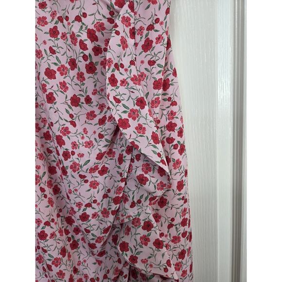Lulus Reason For Romance Pink Floral Surplice Ruffled Midi Dress, Size Small - Picture 7 of 14